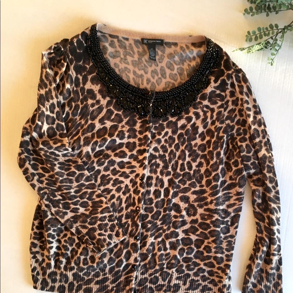 INC animal print button up 2X cardigan sweater